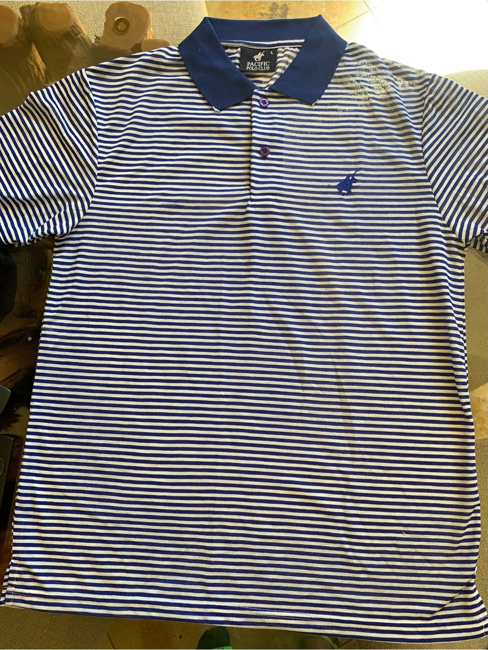 Men's Striped Polo Shirt in Blue & White -